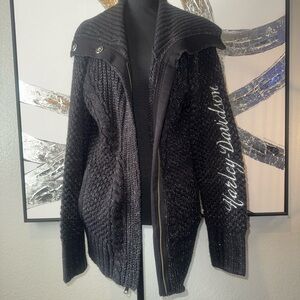 Harley-Davidson Women's Black Heavy Knit Zip-Up Sweater